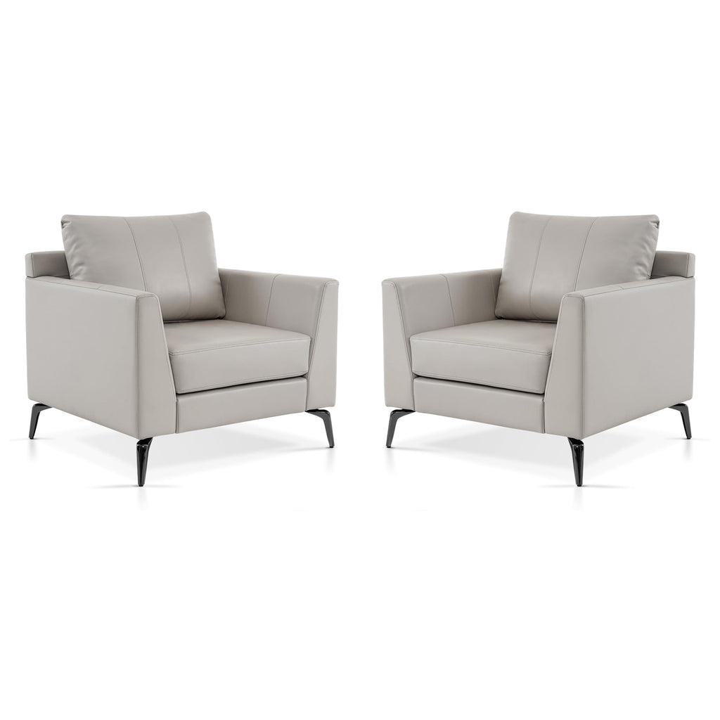 Modern Accent Chair Set of 2, Faux Leather Armchair with Sloped Arms, Comfortable Living Room, Office, Reception, or Waiting Room Seating (2, Beige)