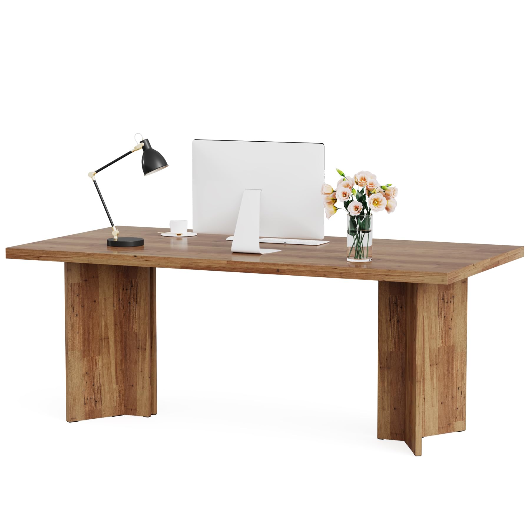 5.5FT Conference Table, 63-inch Rectangle Meeting Seminar Table, Large Walnut Business Tables for 4-6 People, Heavy Duty Pedestal (Walnut)