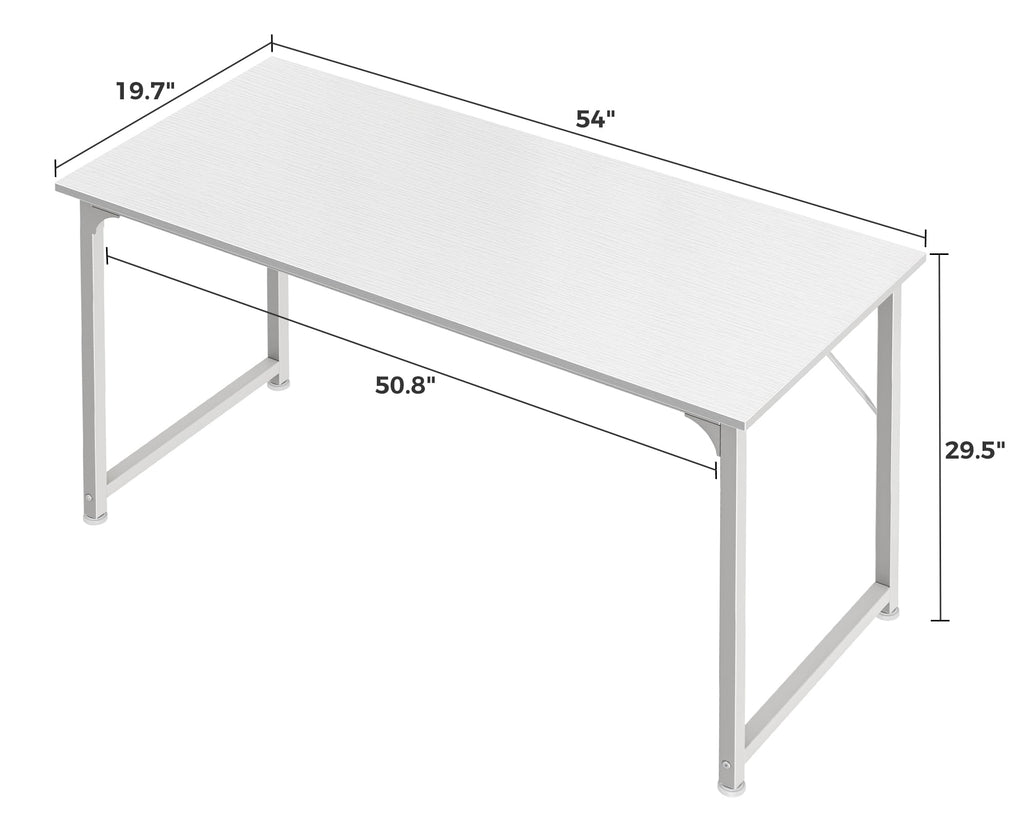 Computer Desk, 55 Inch Home Office Desk, Gaming Writing Work from Home Study Desk, Large Legroom, Sturdy Metal Frame, Modern Simple, White