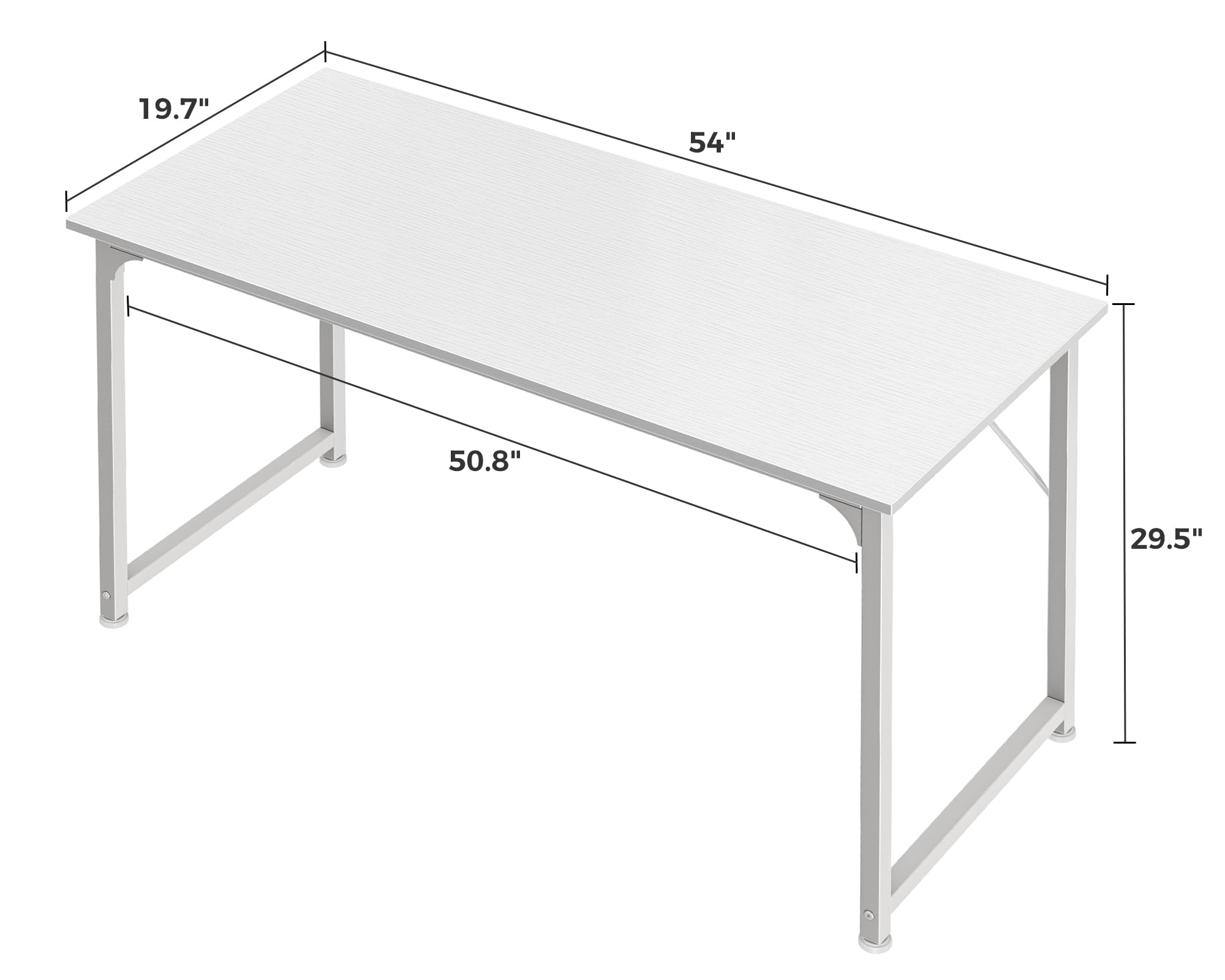 Computer Desk, 55 Inch Home Office Desk, Gaming Writing Work from Home Study Desk, Large Legroom, Sturdy Metal Frame, Modern Simple, White