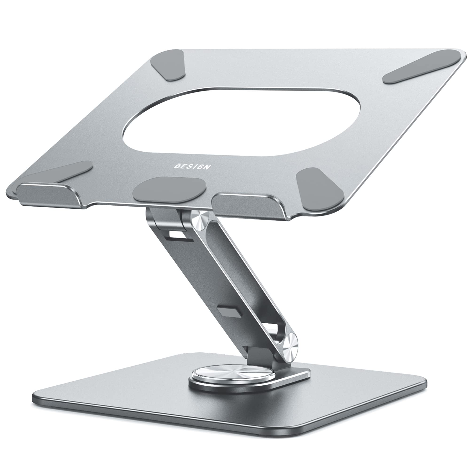 Laptop Stand with 360 Rotating Base, Ergonomic Adjustable Notebook Riser, Foldable Computer Holder Compatible with 10-15.6" Laptops (Gray)