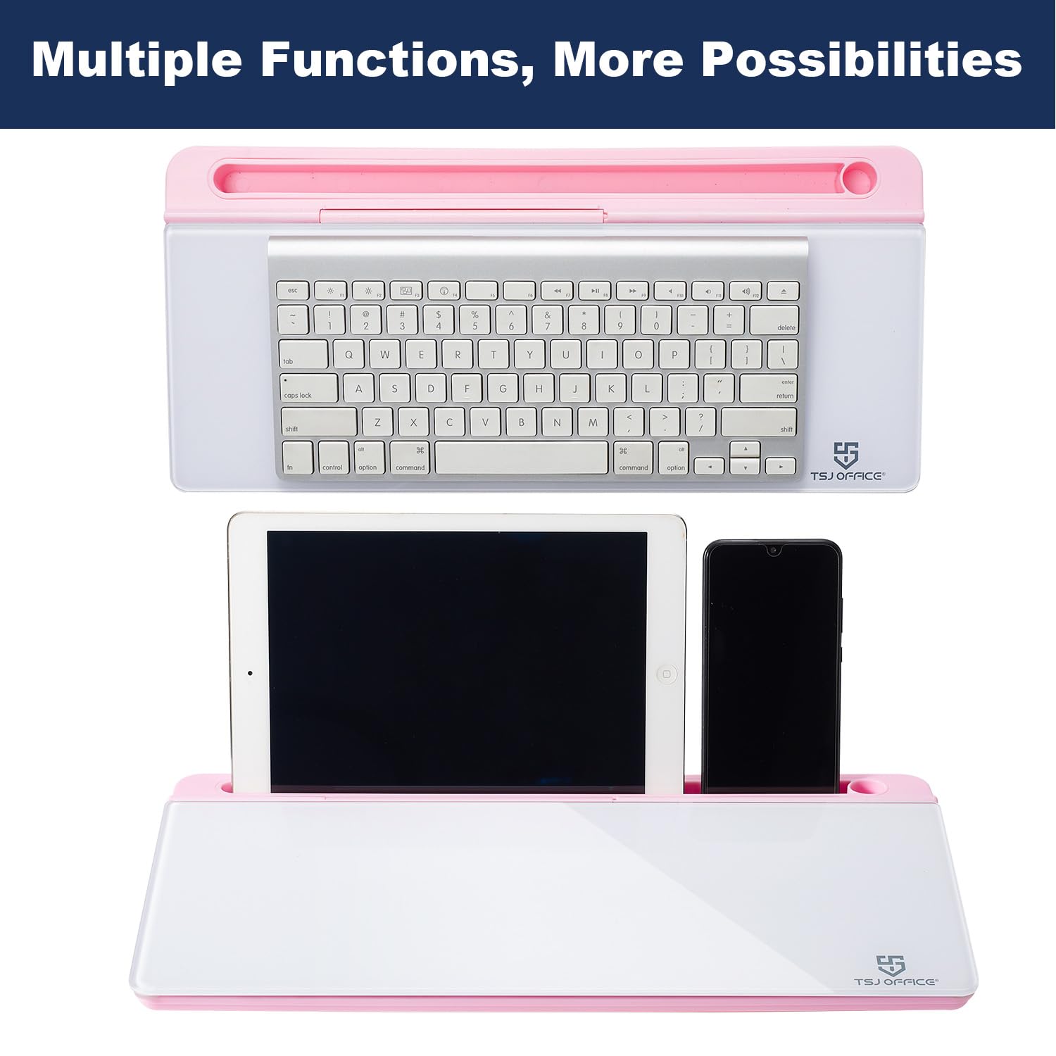 Desktop Whiteboard Dry-Erase-Board - Computer Keyboard Stand White Board Surface Pad with Drawer, Desk Organizers with Accessories for Office, Home, School Supplies - Pink
