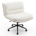 Armless Office Chair with Wheels, PU Leather Height Adjustable Vanity Chair w/Curved Backrest, Mid-Back Criss Cross 360° Swivel Ergonomic Computer Desk Chair for Home Office & Bedroom (White)