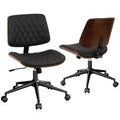 Home Office Desk Chair with Wheels, Adjustable Height Armless Office Chair, PU Leather Mid Back 360 Swivel Computer Chair, Modern Walnut Chair for Home, Meeting, Reading Room,Black(2 pk)