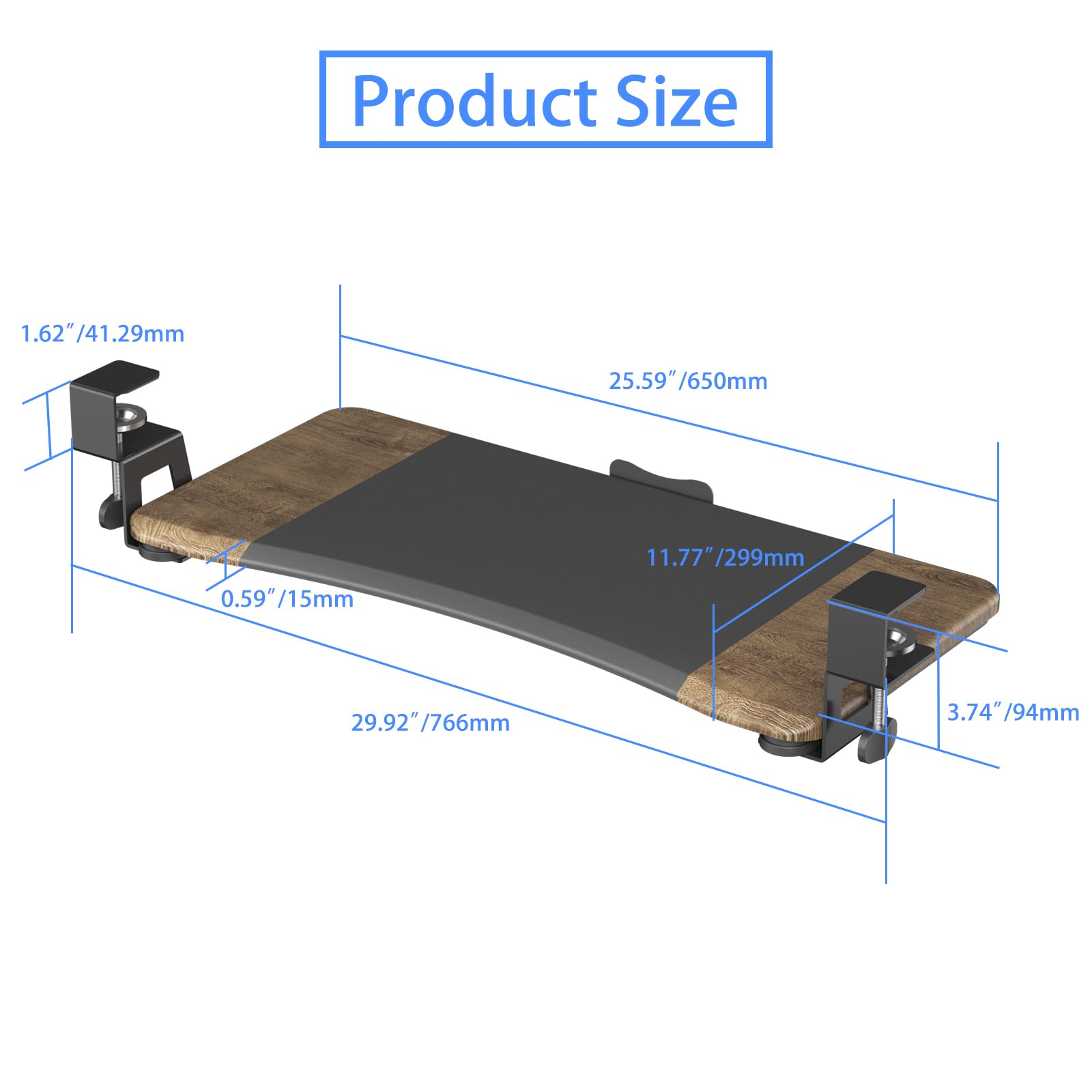 Keyboard Tray Under Desk Pull Out with C Clamp Mount, Computer Keyboard & Mouse Tray, 25.6 (30 Including Clamps) x 11.8 inch Slide-Out Platform Computer Drawer for Typing,