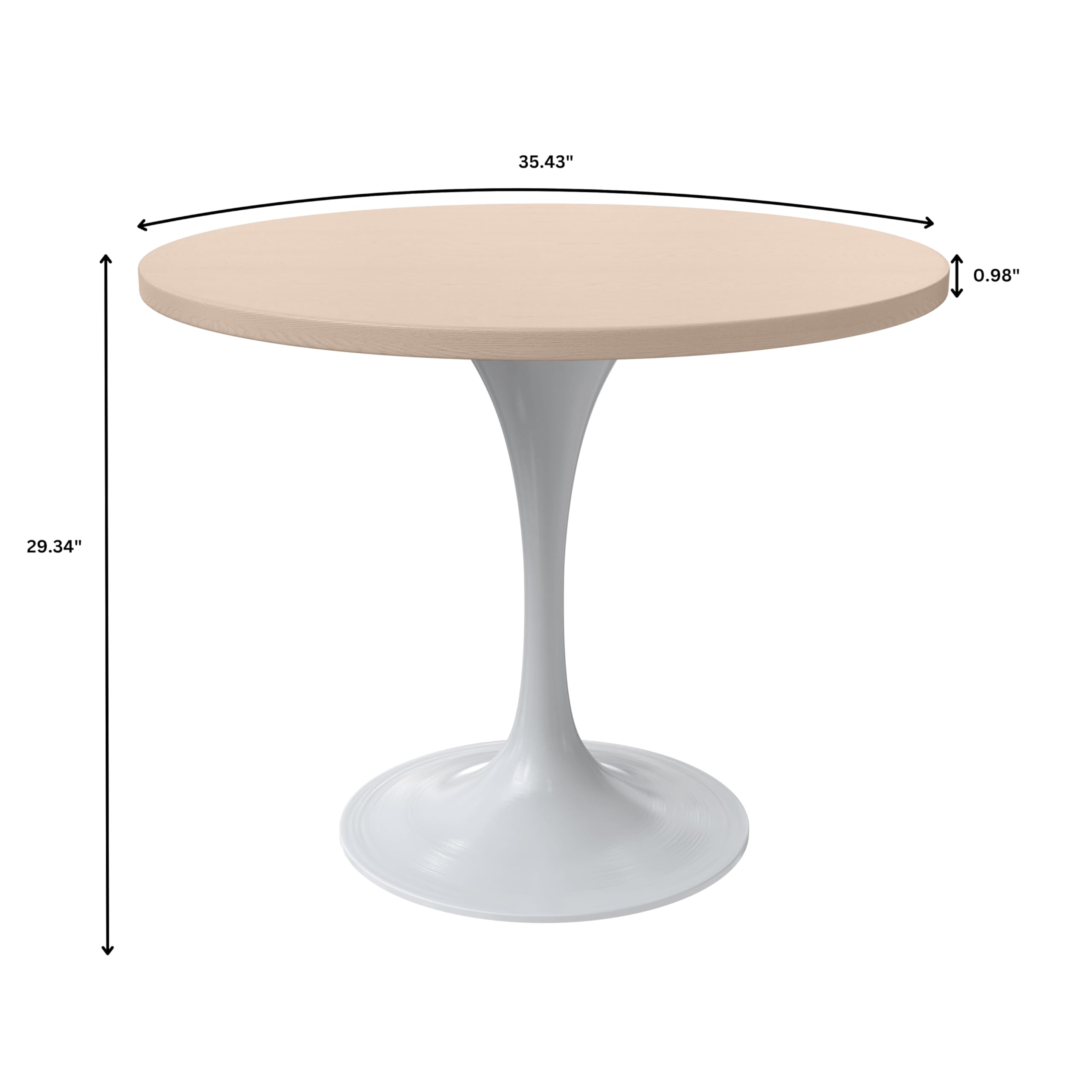 Verve Mid-Century Modern 36 Inch Round Dining Table, MDF Wood Tabletop with White Steel Pedestal Base, Contemporary Kitchen & Dining Room Table, for Small Spaces (Light Natural)