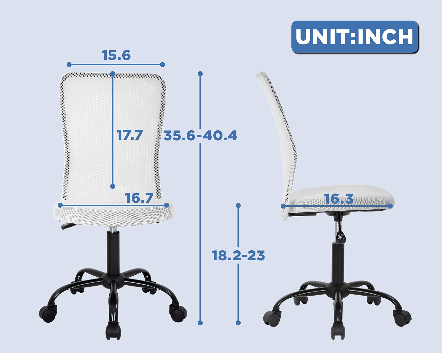 Office Chair Mid Back Mesh Desk Chair Armless Computer Ergonomic Task Rolling Swivel Chair Back Support Adjustable Modern with Lumbar Support,White