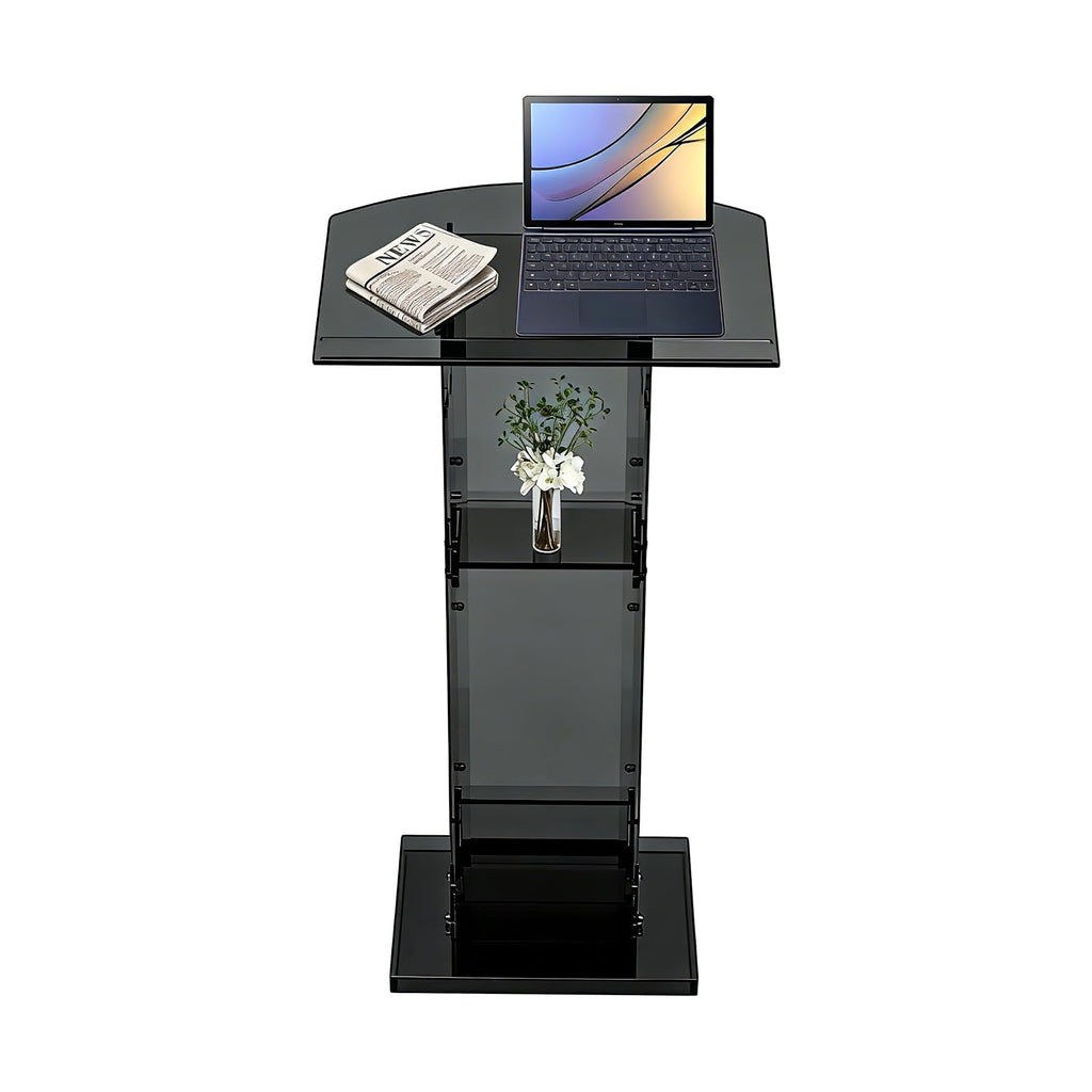 43" Semi-Transparent Black Acrylic Podium & Lectern Stand Portable with Storage Shelf, pulpits for Churches, for Speech, for Presentation, Shtender