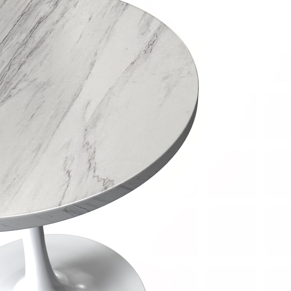 Verve Modern Round Dining Table, White Resin Tabletop with Stainless Steel Pedestal Base, Contemporary Kitchen & Dining Room Table, Small Space Breakfast Nook Table (27 Inch)