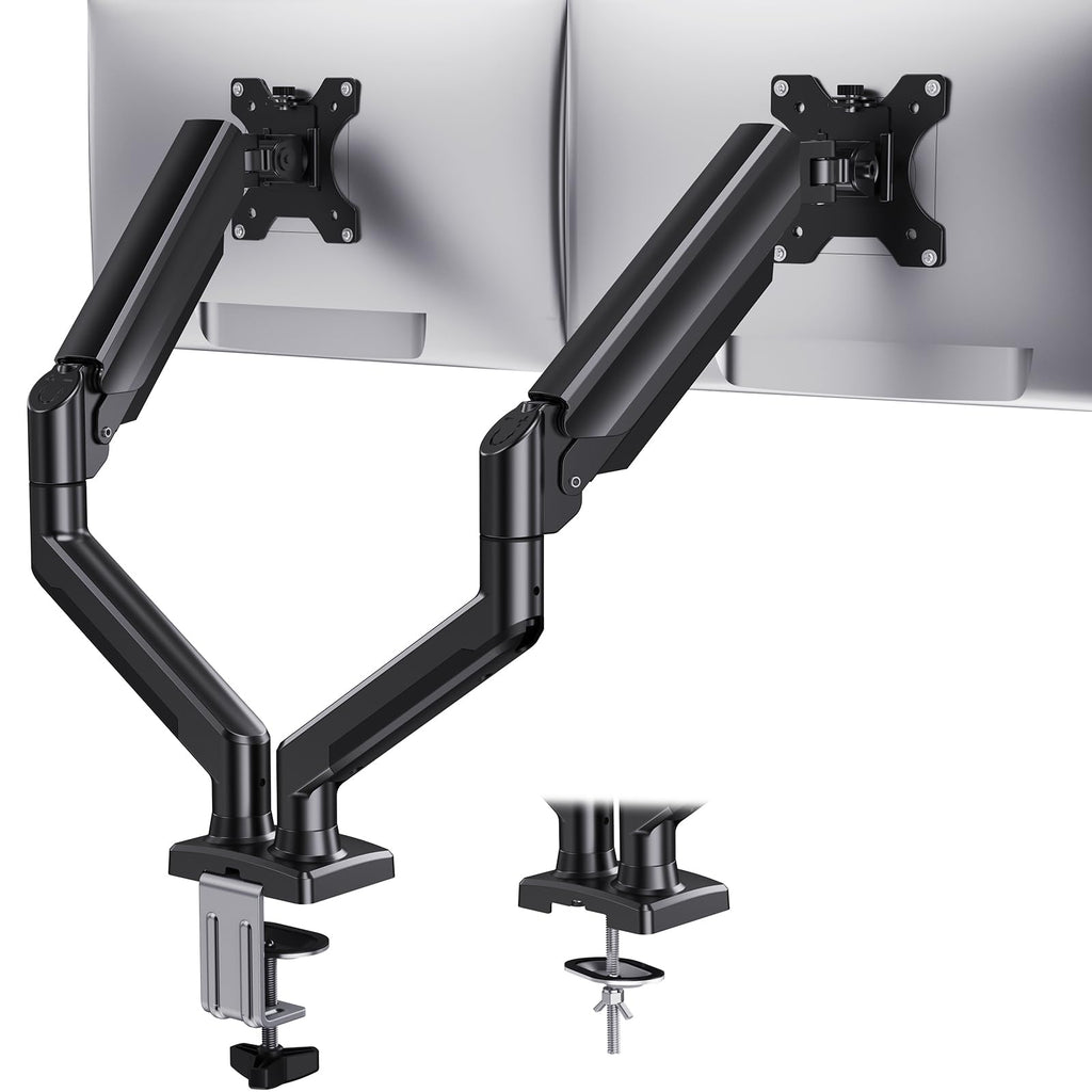 Dual Monitor Mount for 2 Monitors up to 32 inches, Each Arm Holds Max 22lbs, Dual Monitor Stand with Advanced System, Height-Adjustable/Tilt/Swivel/Rotate, VESA Standard 75mm or 100mm