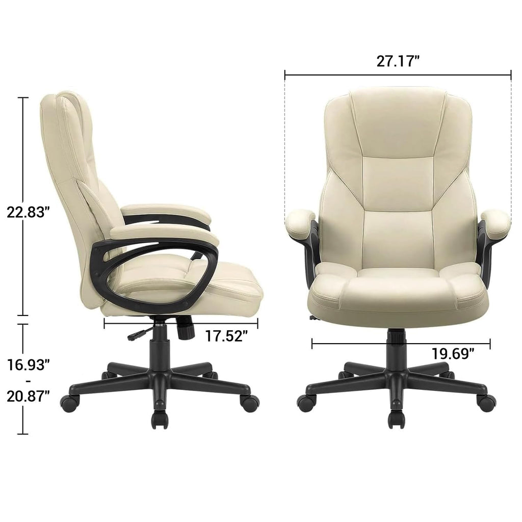 (2, Beige) Office Executive Chair High Back Adjustable Managerial Home Desk Chair, Swivel Computer PU Leather Chair with Lumbar Support