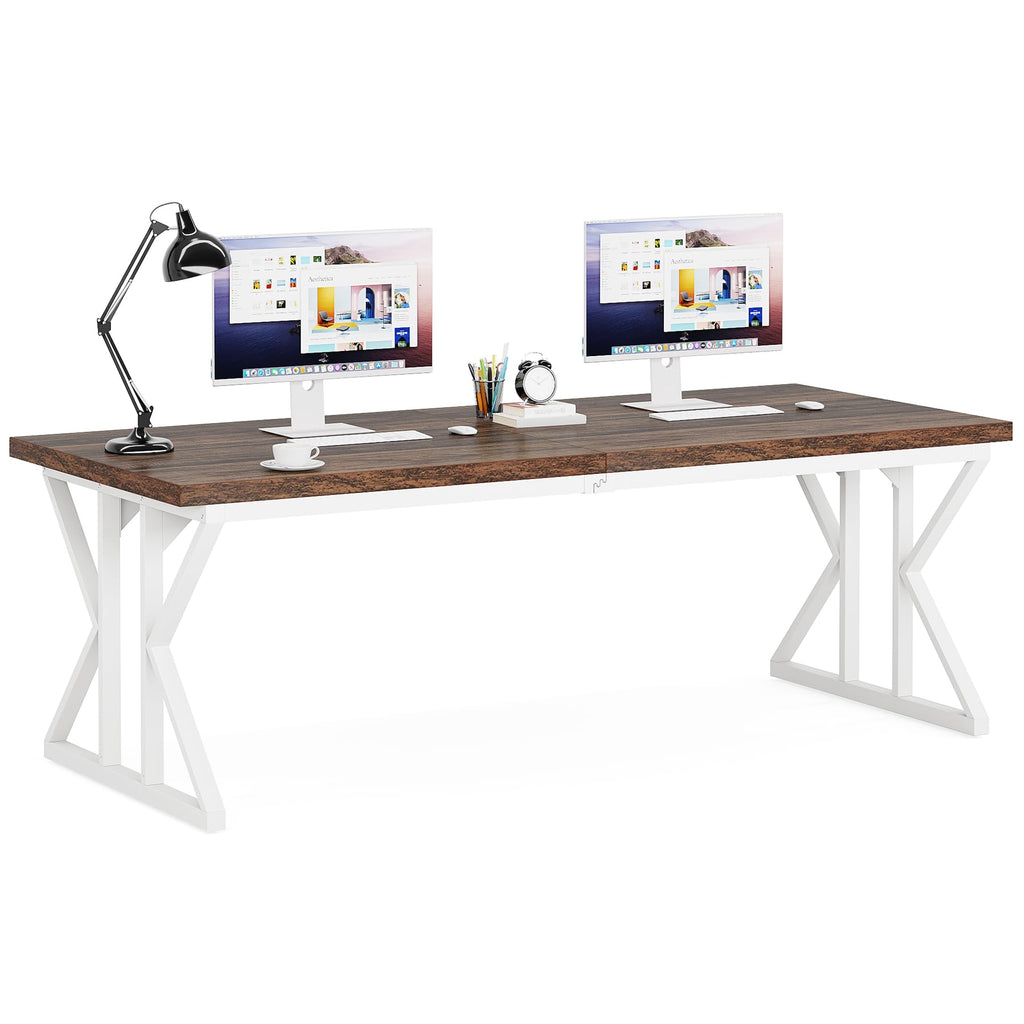 78.7-Inch Executive Desk, Large Computer Office Desk Workstation, Modern Simple Style Laptop Desk Study Writing Table Business Furniture for Home Office (Rustic Brown/White, 78.7 Inch)