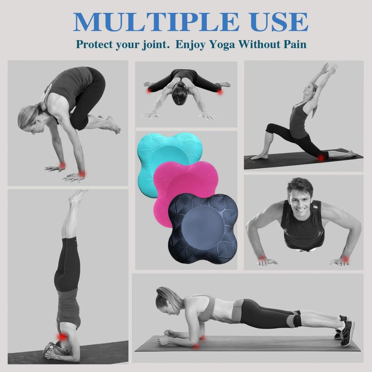 Yoga Knee Guards (Set of 2) - Male and Female Yoga Props and Accessories for Fitness, Travel, Meditation, Kneeling, Balance, Floor, Pilates Pads for Knee and Elbow (grey)
