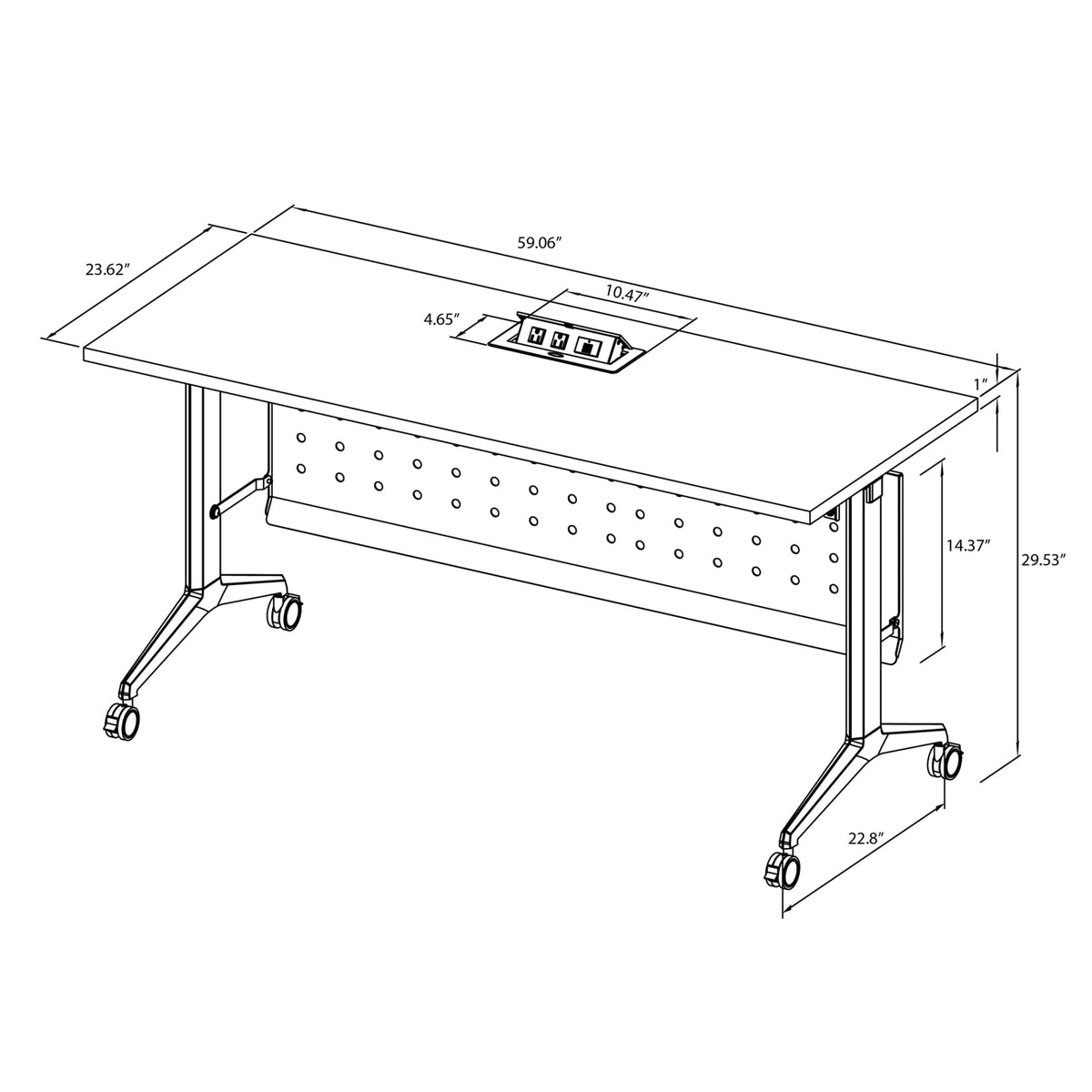 Flip-Top Nesting Training Table with Modesty Panel, 60" W x 29-1/2"H x 24" D, Gray/Silver