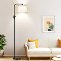 Floor Lamp, 1000 Lumens LED Edison Bulb Included, Arc Black Floor Lamps for Living Room Modern Standing Lamp with White Shade, Tall Lamps for Living Room Bedroom Office Dining Room