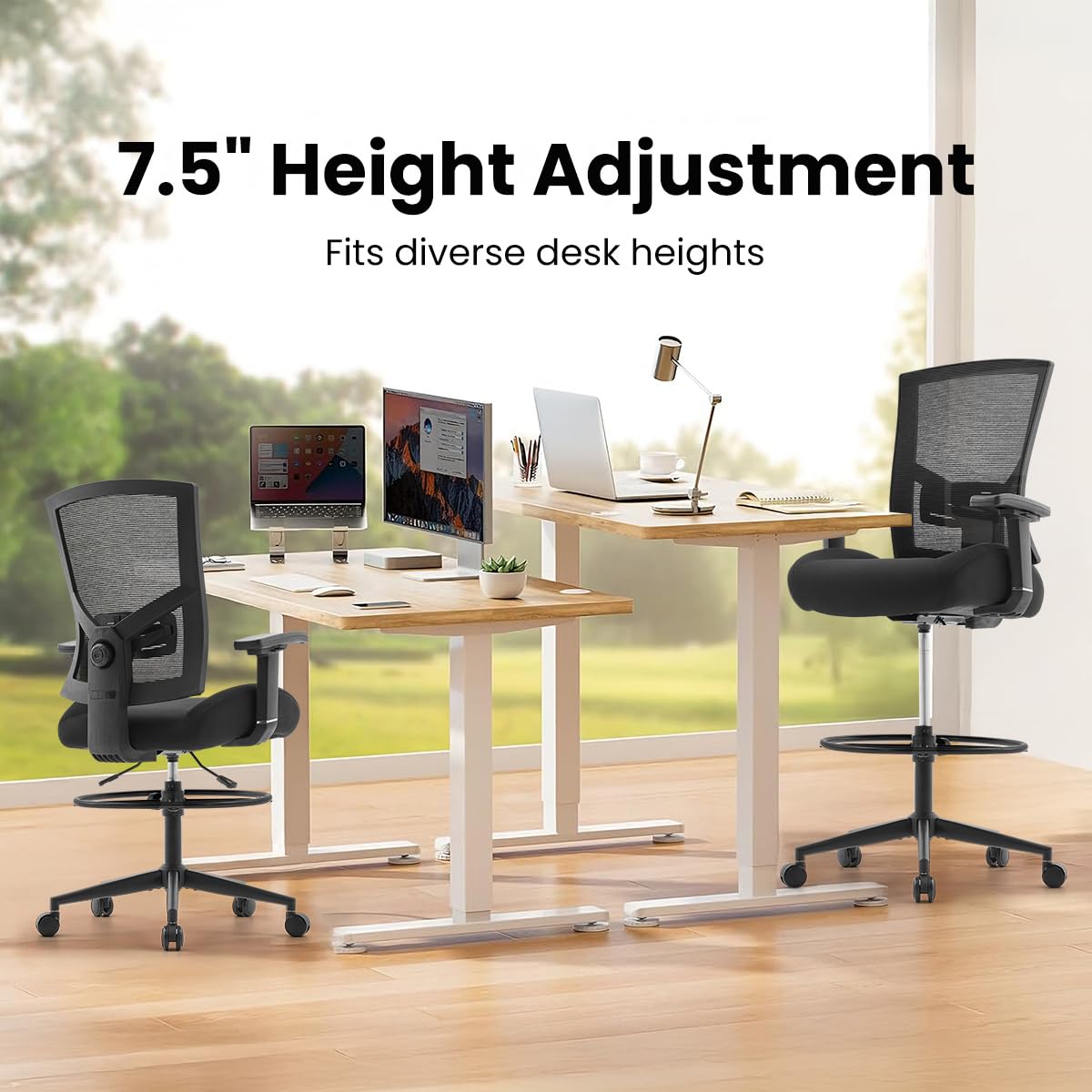 500lbs Drafting Chair,Big and Tall Office Chair for Standing Desk with Wide Seat,2D Adjustable Lumbar Support,Ergonomic Office Chair with Footrest for Home,Drawing or Counter Height Use