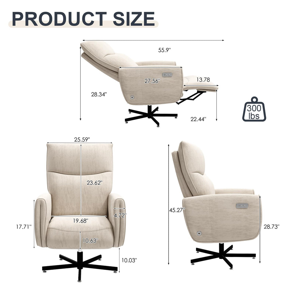Power Reclining Adjustable Swivel Chair, Ergonomic Executive Office Chair, 90°-125° Tilt, Velvet Upholstery, Built-in USB Charger, 360° Rotation & Height Adjustment, Modern Desk Chair for Home Office