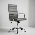 Grey Office Desk Chair, Ergonomic Leather Modern Conference Room Chairs, Executive Ribbed Adjustable Swivel Rolling Chair for Home Office.