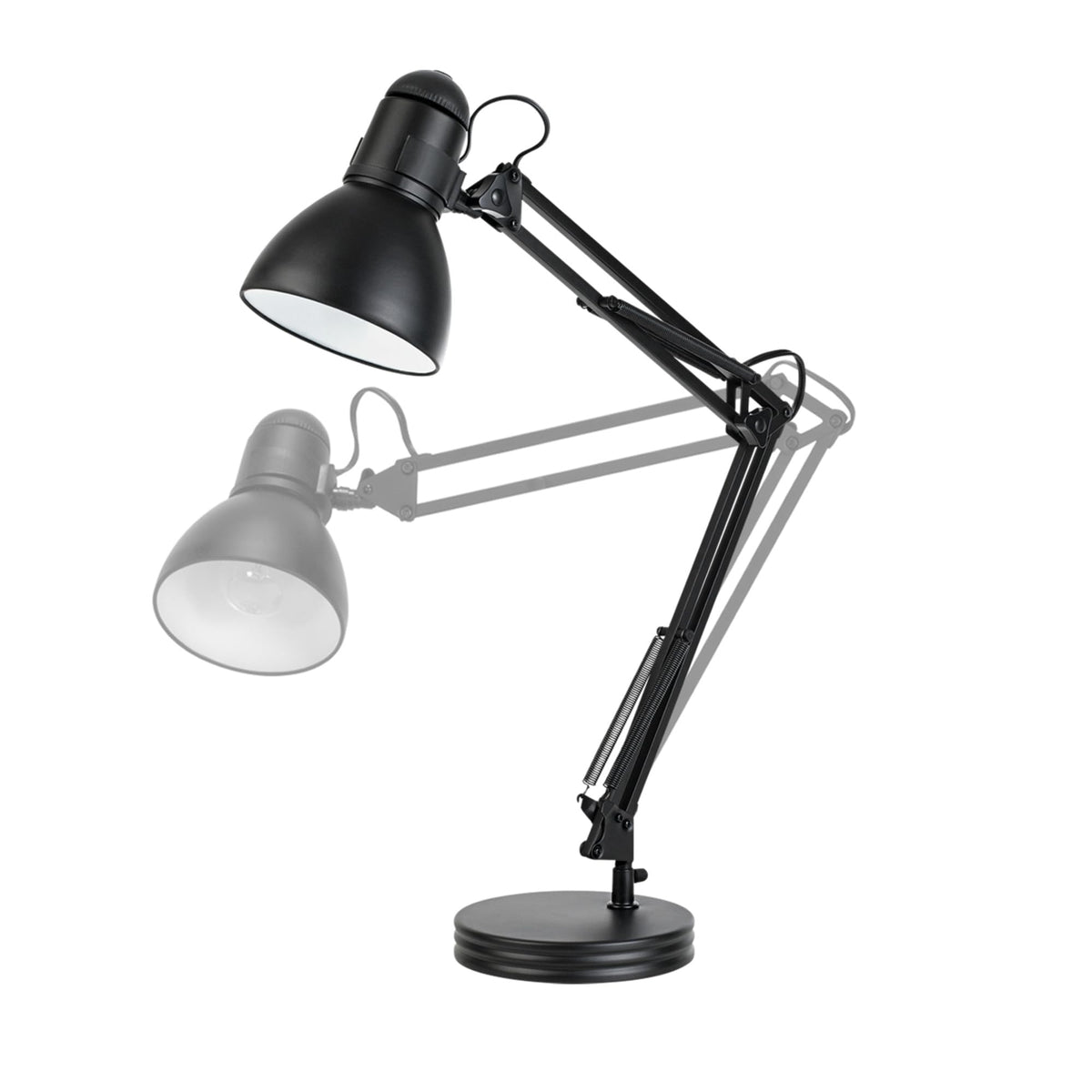 28" Heavy Base Top Moving Spring Balanced Swing Arm Desk Lamp, Black, On/Off Rotary Switch on Shade, Office Decor, Reading Light, Home Essentials, Room Lighting