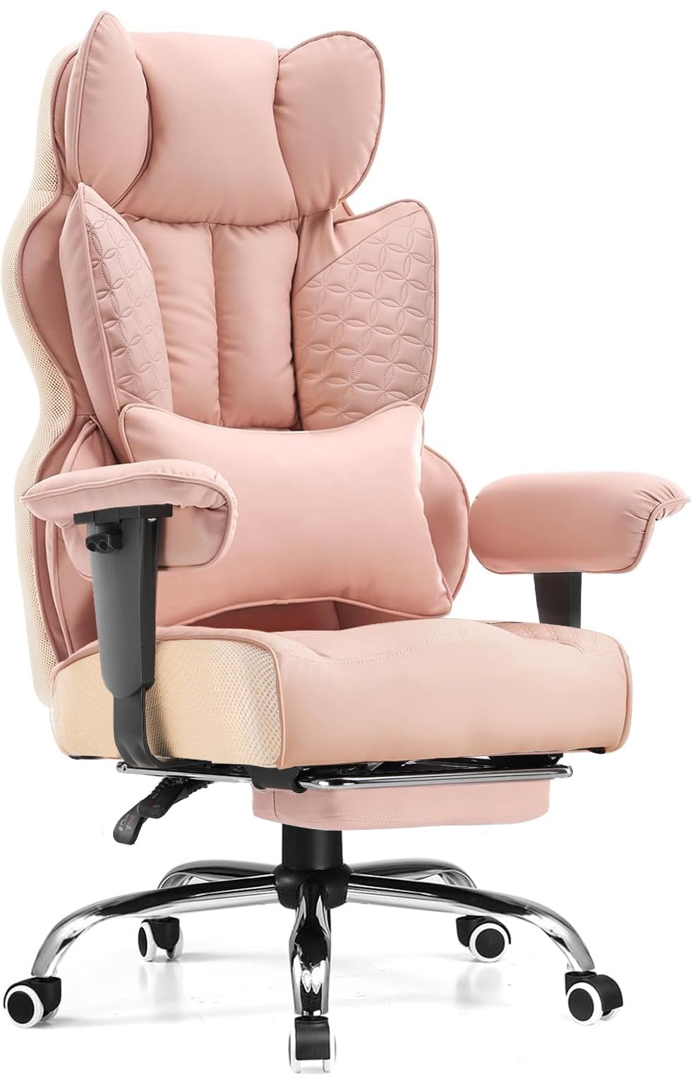 Big and Tall Gaming Chair 400lbs Heavy Duty Office Chair with Foot Rest & Ergonomic Pocket Spring Lumbar Support, High Back 3D Saddle Shaped Cushion for Back Pain Relief, Pink