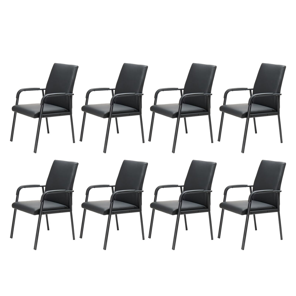 8 Pack Office Guest Reception Chair 600 lbs Capacity Leather Conference Room Chairs with Padded Armrests No Wheels Desk Chair Black