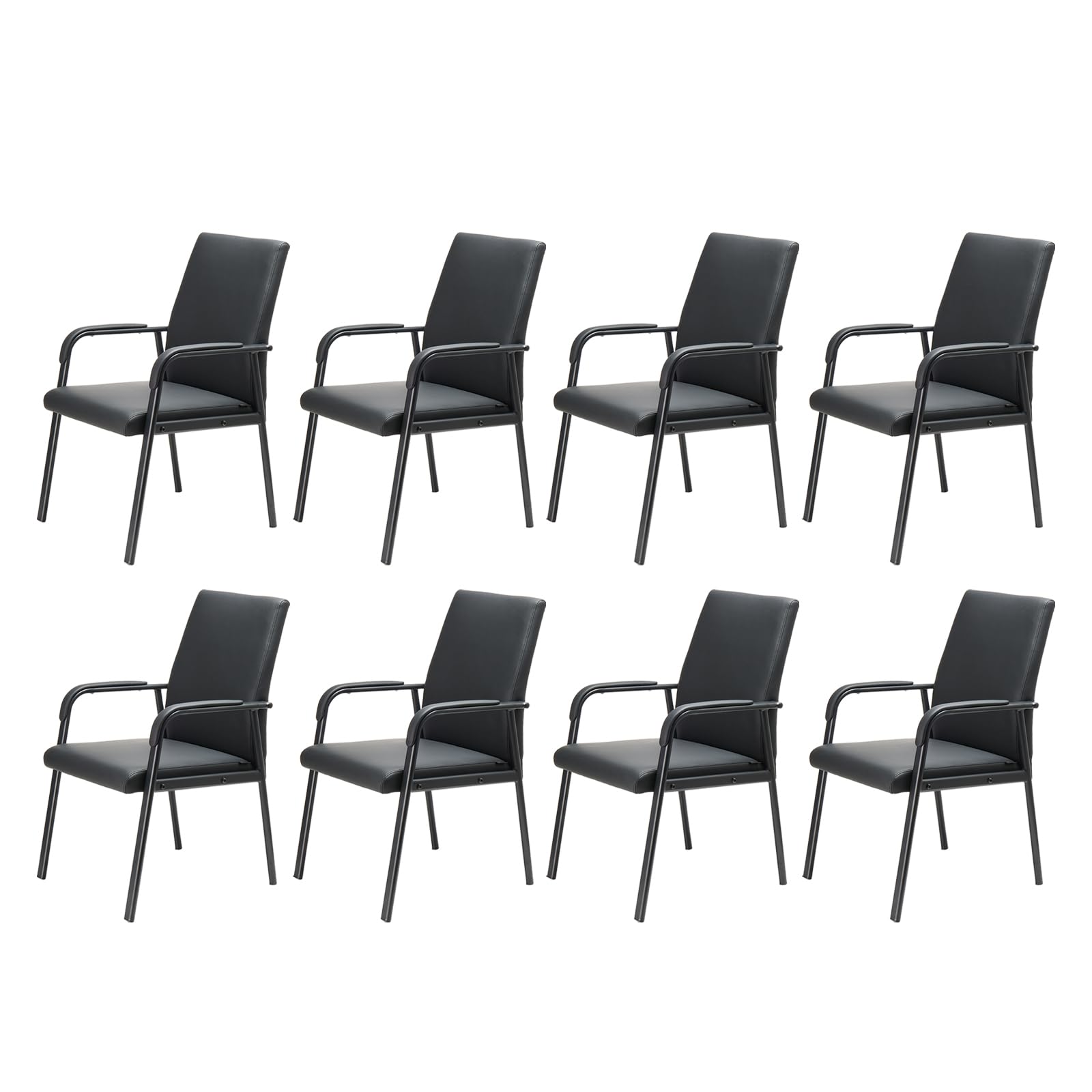 8 Pack Office Guest Reception Chair 600 lbs Capacity Leather Conference Room Chairs with Padded Armrests No Wheels Desk Chair Black