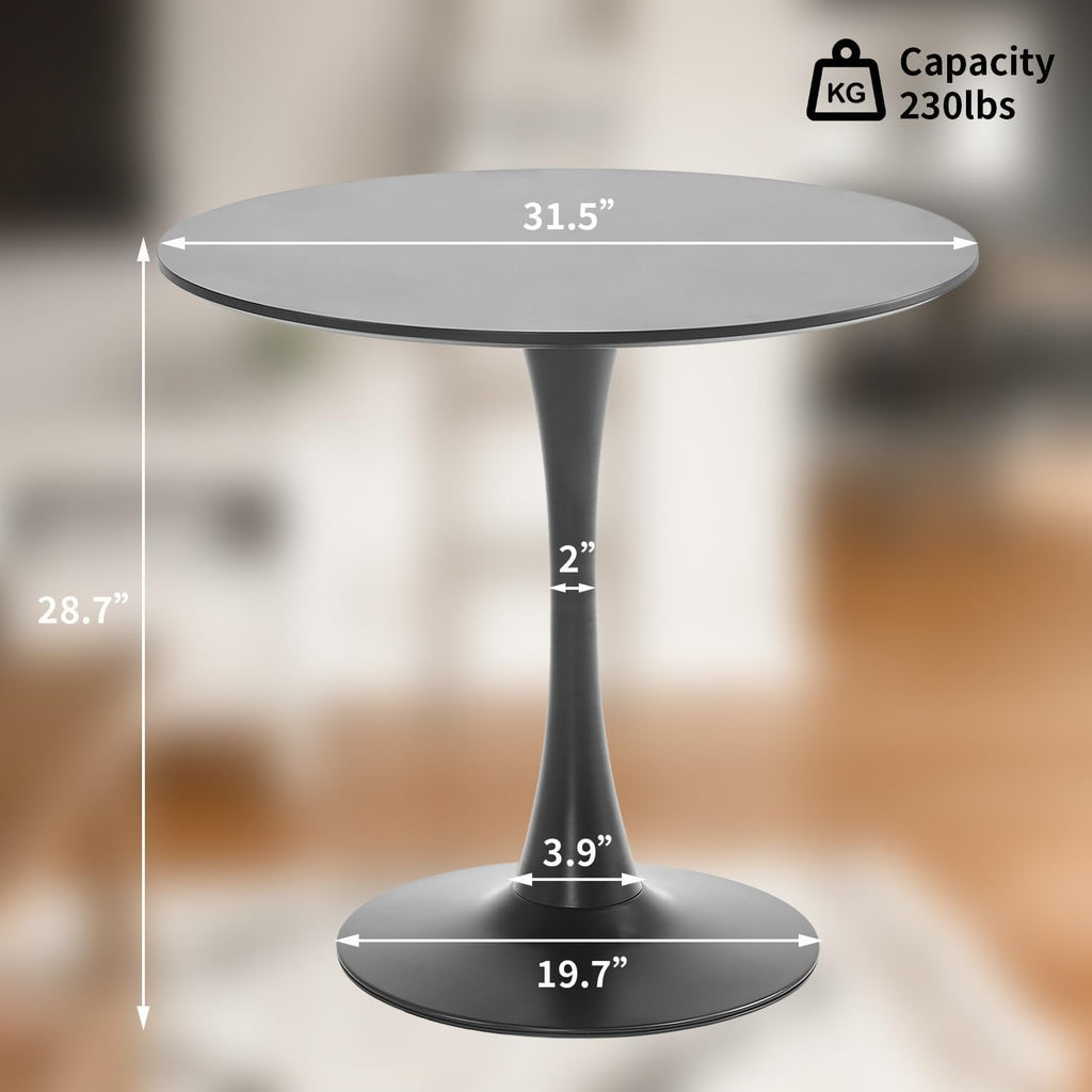 TUOMUR Black Round Dining Table, 31.5" Circle Tulip Table Kitchen Round Dining Table for 2-4 People with Thickened Top and Metal Pedestal, Mid-Century Leisure Table for Home, Dining Room, Cafe
