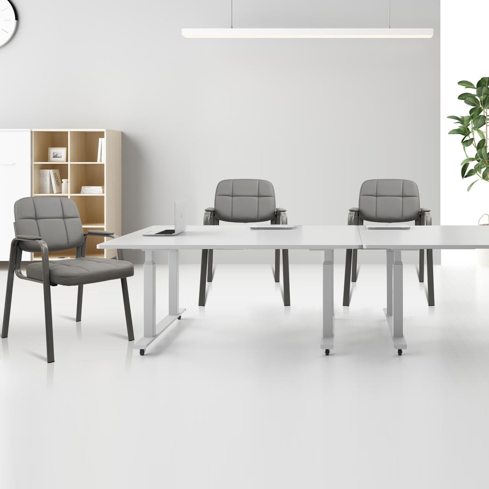6 Pack, Waiting Room Guest Chair with Bonded Leather Padded Arm Rest for Office Reception and Conference Desk