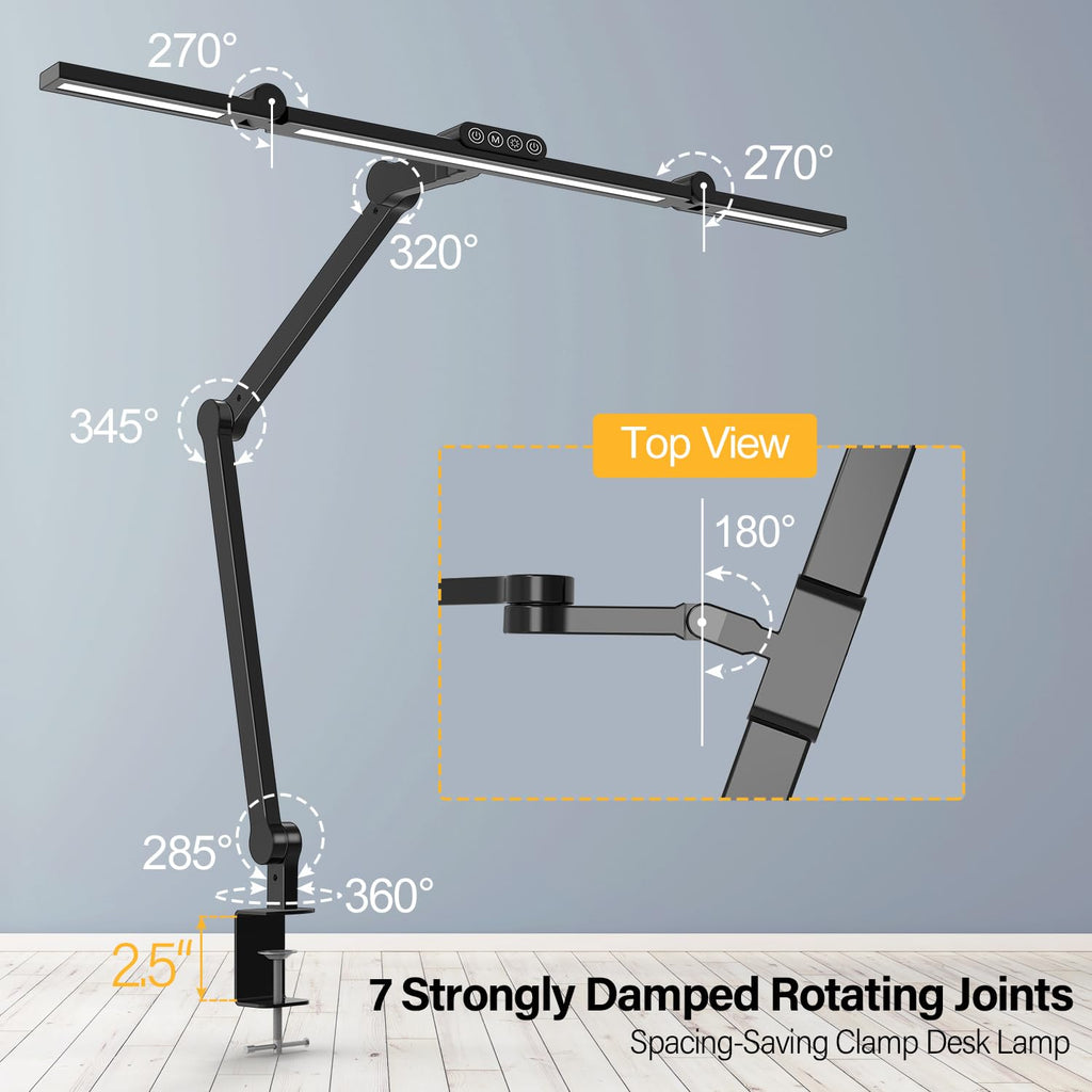 Desk Lamp with Clamp, Architect Led Desk Lamp for Home Office with Remote Control, 24W Ultra Bright Auto Dimming Computer Light Adjustable Table Light for Working Workbench (Remote)