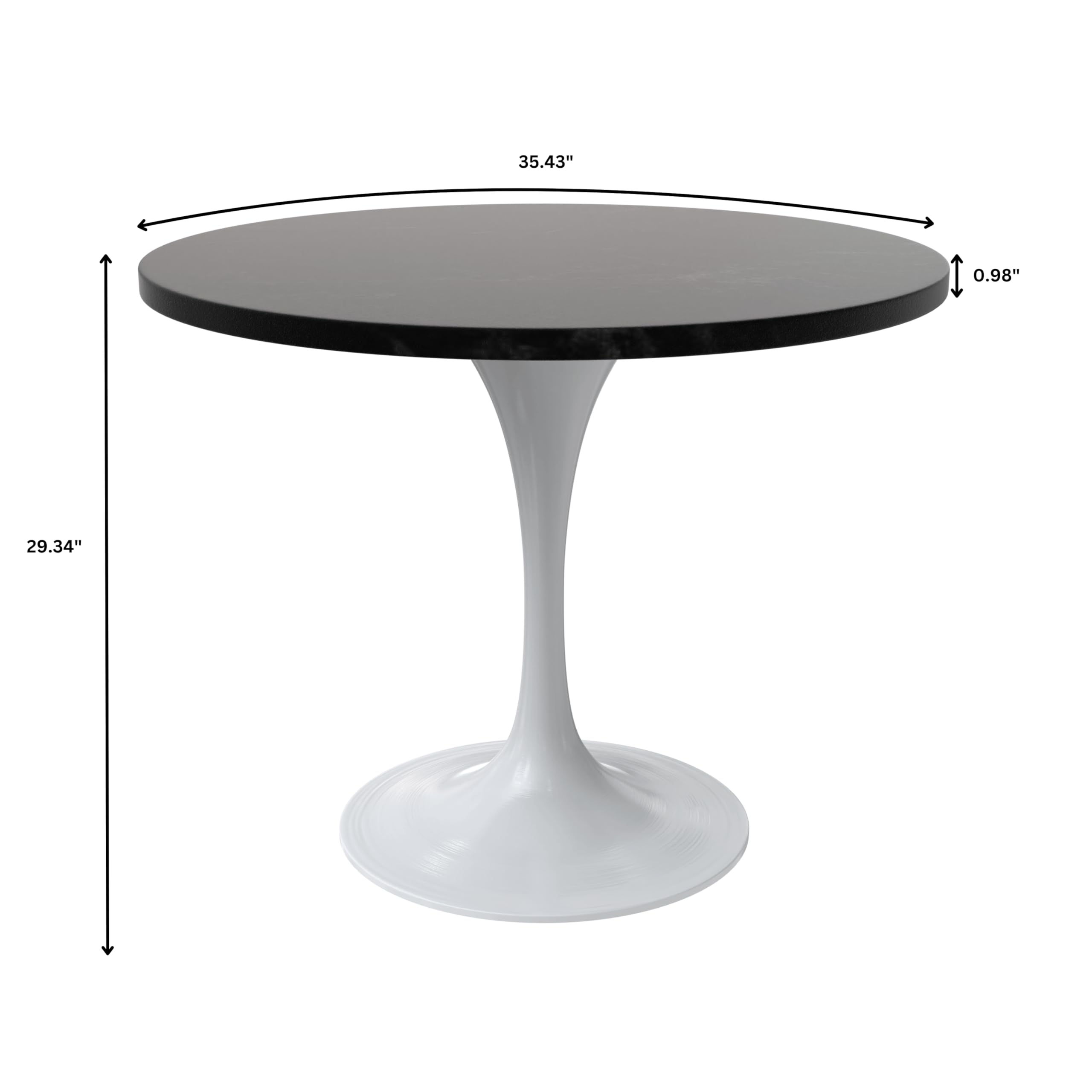 Verve Mid-Century Modern 36 Inch Round Dining Table, MDF Wood Tabletop with White Steel Pedestal Base, Contemporary Kitchen & Dining Room Table, for Small Spaces (Black)