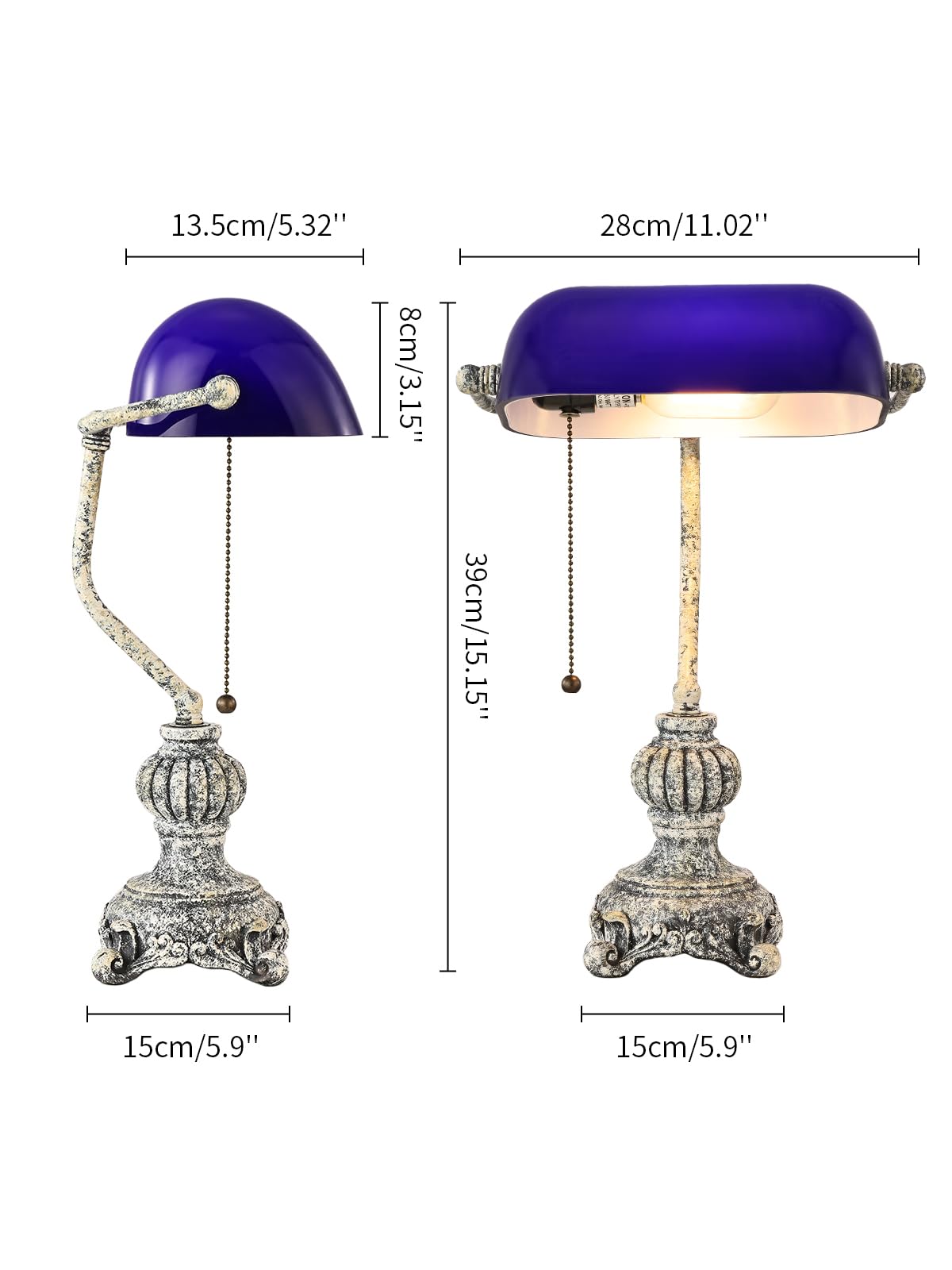 Retro Blue Glass Bankers Desk Lamp,LED Bulb Included