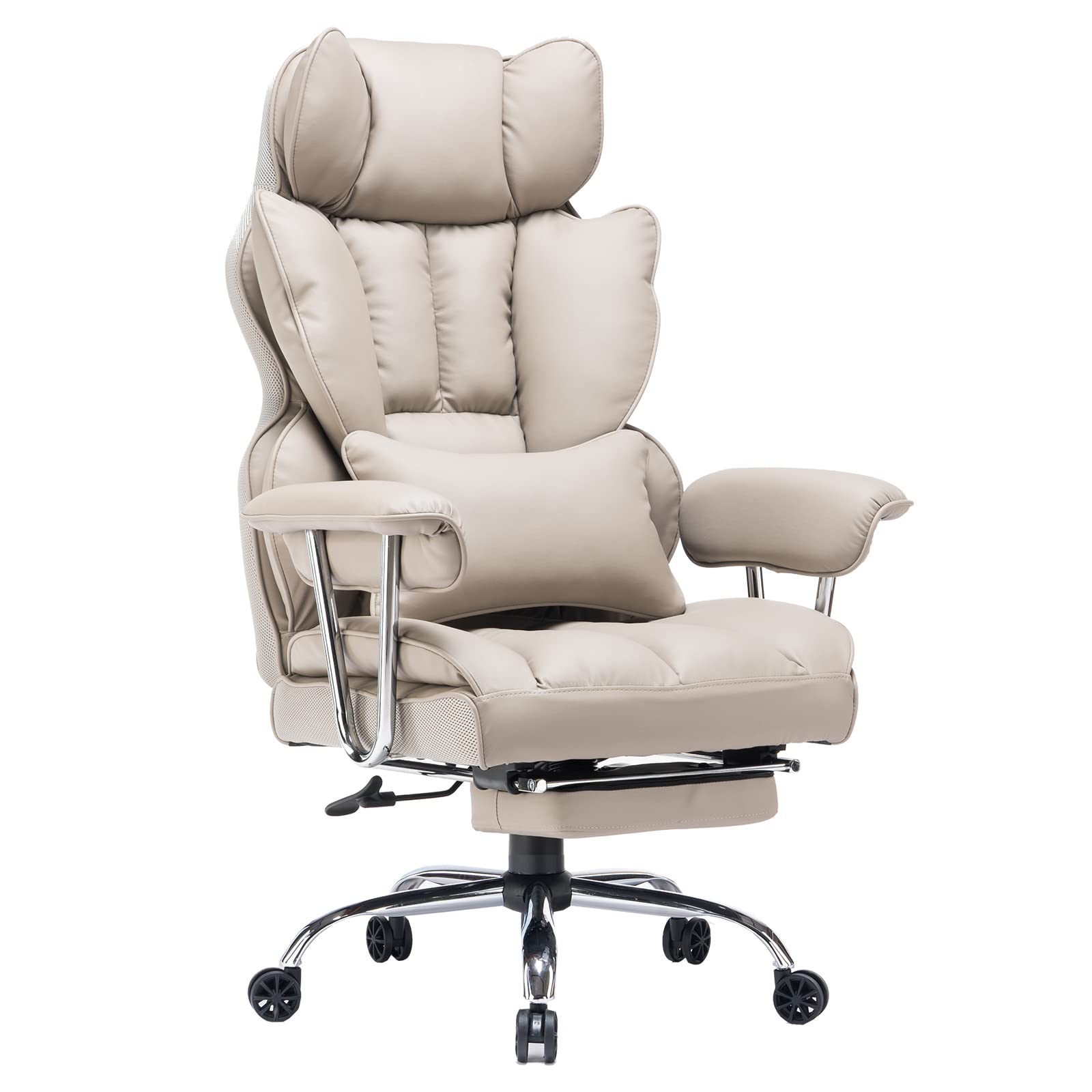Big and Tall Office Chair 400lbs – PU Leather Executive Office Chair with Lumbar Support & Leg Rest, Heavy-Duty Computer Chair for Home Office, Grey