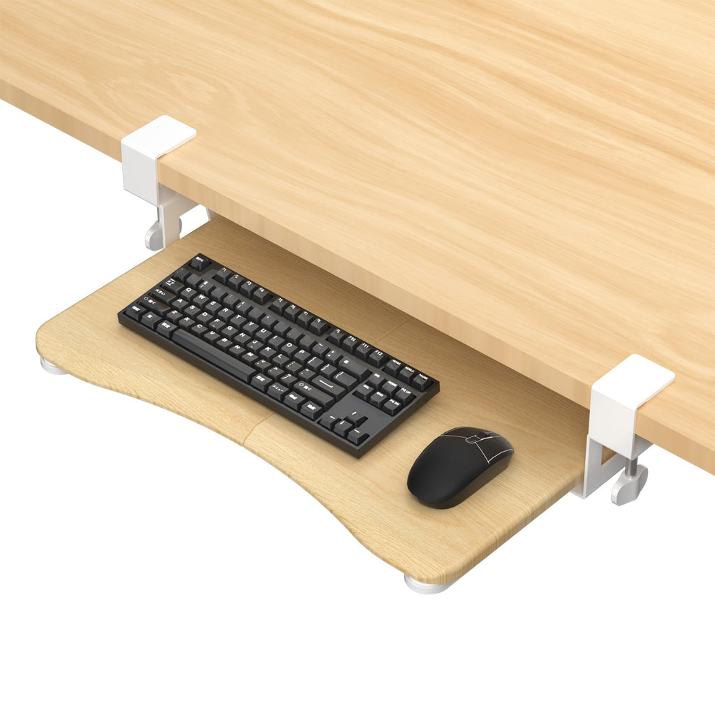 Small Keyboard Tray Under Desk Pull Out with C Clamp Mount for Computer Keyboard, 20 (24.2 Including Clamps) x 11.8 inch Slide-Out Platform Computer Drawer for Typing, Light Wood,