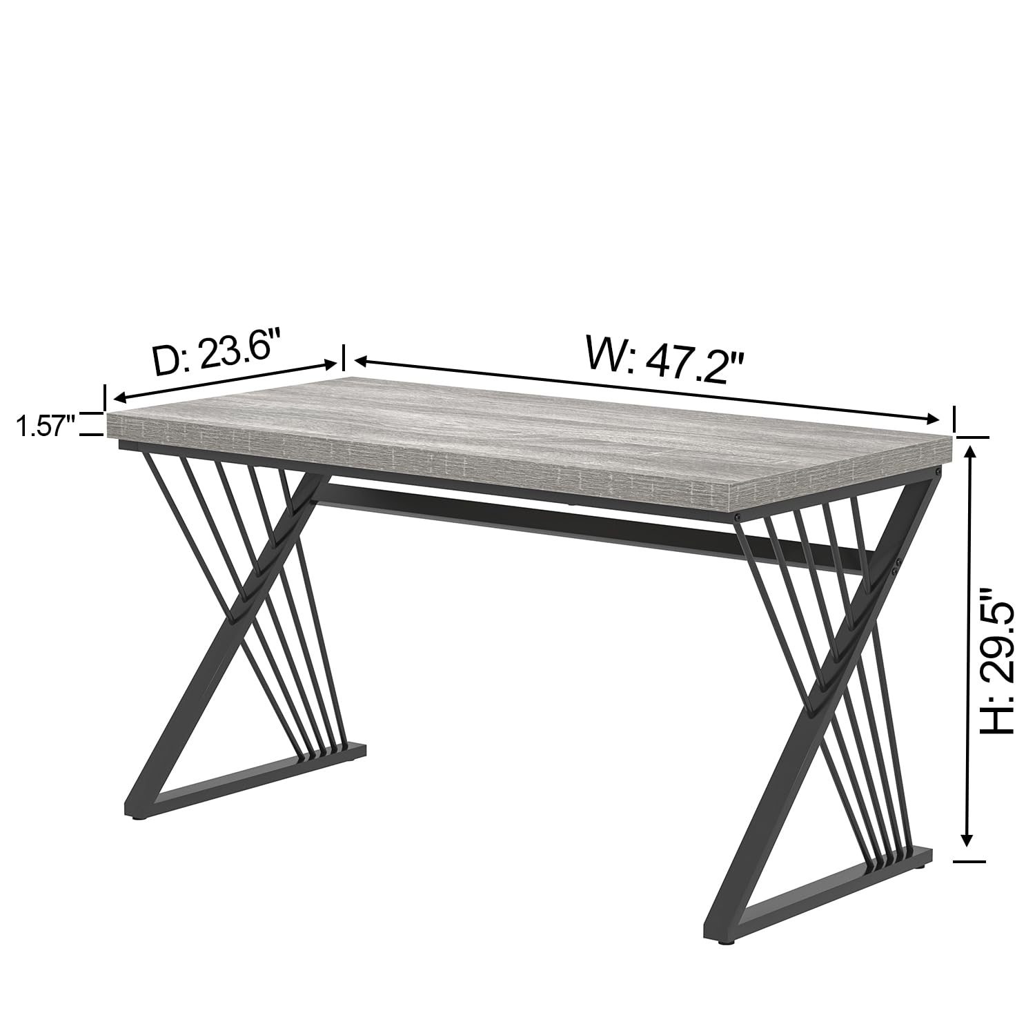 Modern Desks, Rustic Wood and Metal Computer Desk for Home Office, Simple Study Writing Work PC Table for Bedroom Living Room, Light Grey, 47 Inch
