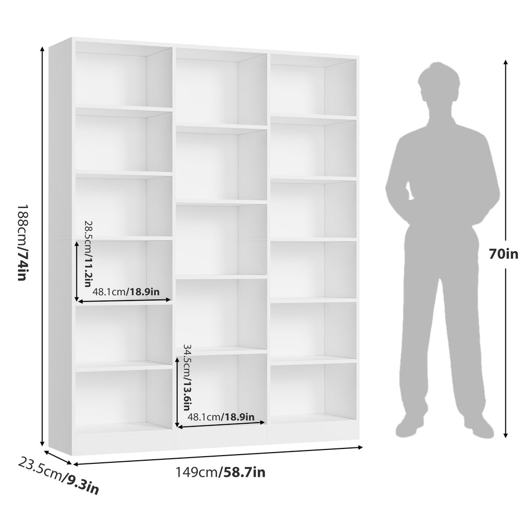Triple Wide Bookshelf, Large Bookshelf with 17 Display Shelves
