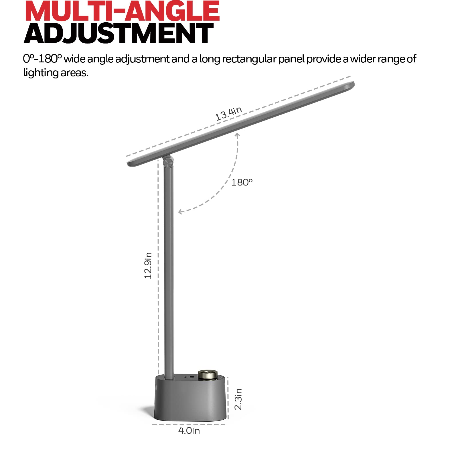 LED Desk Lamp Stepless Dimmable Table Lamp with USB A+C Dual Charging Port Eye-Caring Foldable Desk Light with 3 Color Modes for Home Office Bedroom Reading Study (Gray)