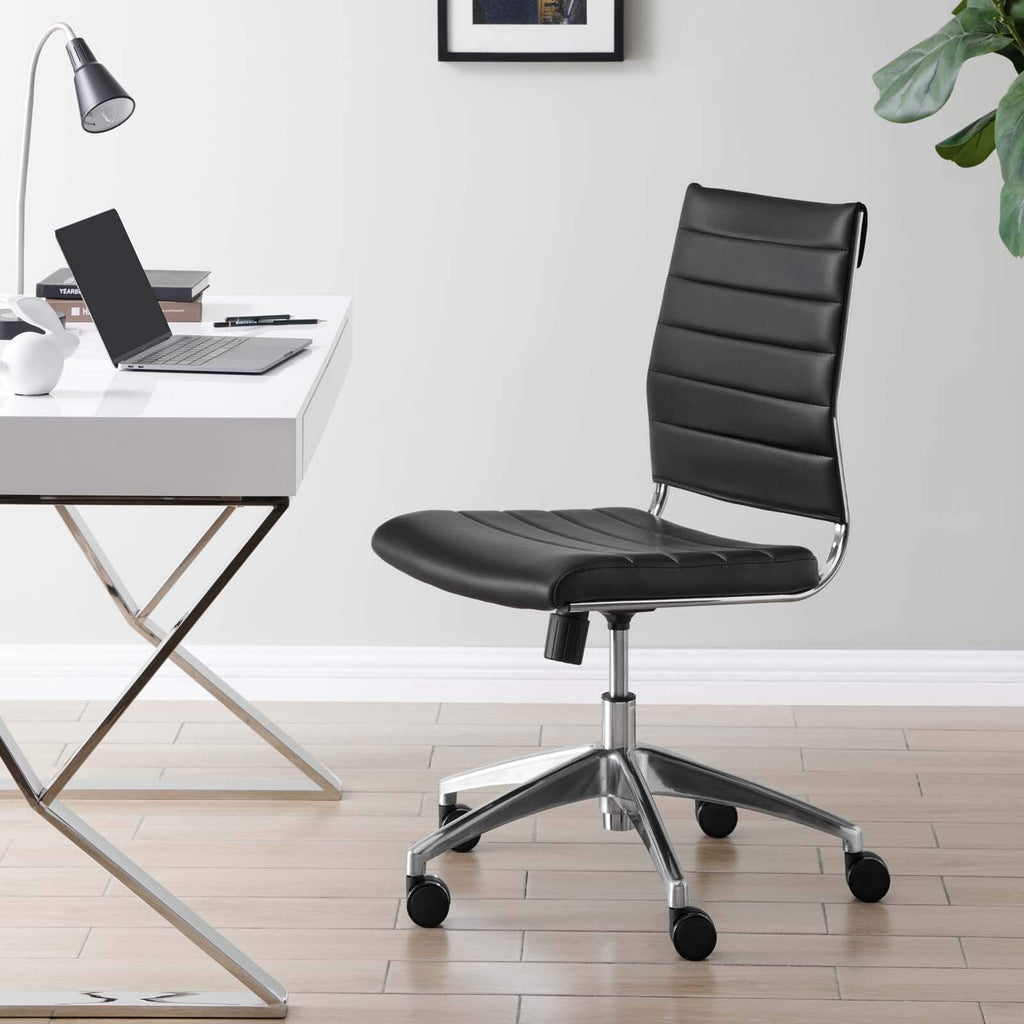 Ribbed Armless Mid Back Swivel Conference Chair In Black