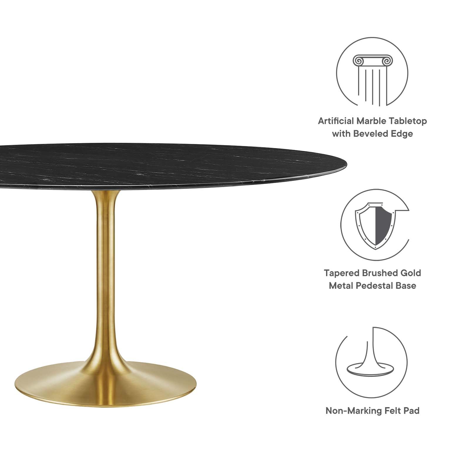 Modway Lippa Dining Table, 60", Gold Black
