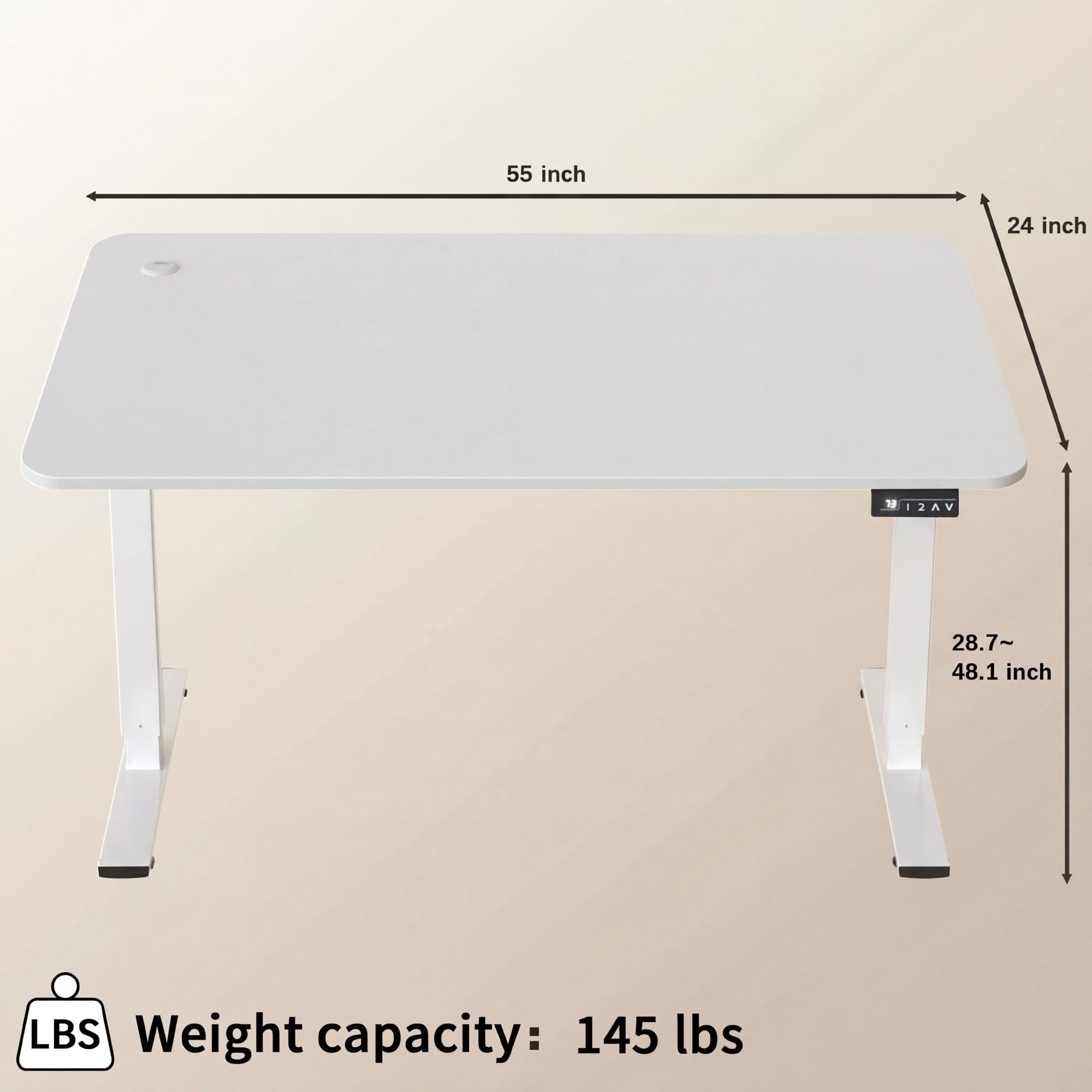 Electric Height Adjustable Standing Desk Large 55 x 24 Inches Sit Stand up Desk Home Office Computer Desk Memory Preset with T-Shaped Metal Bracket, White
