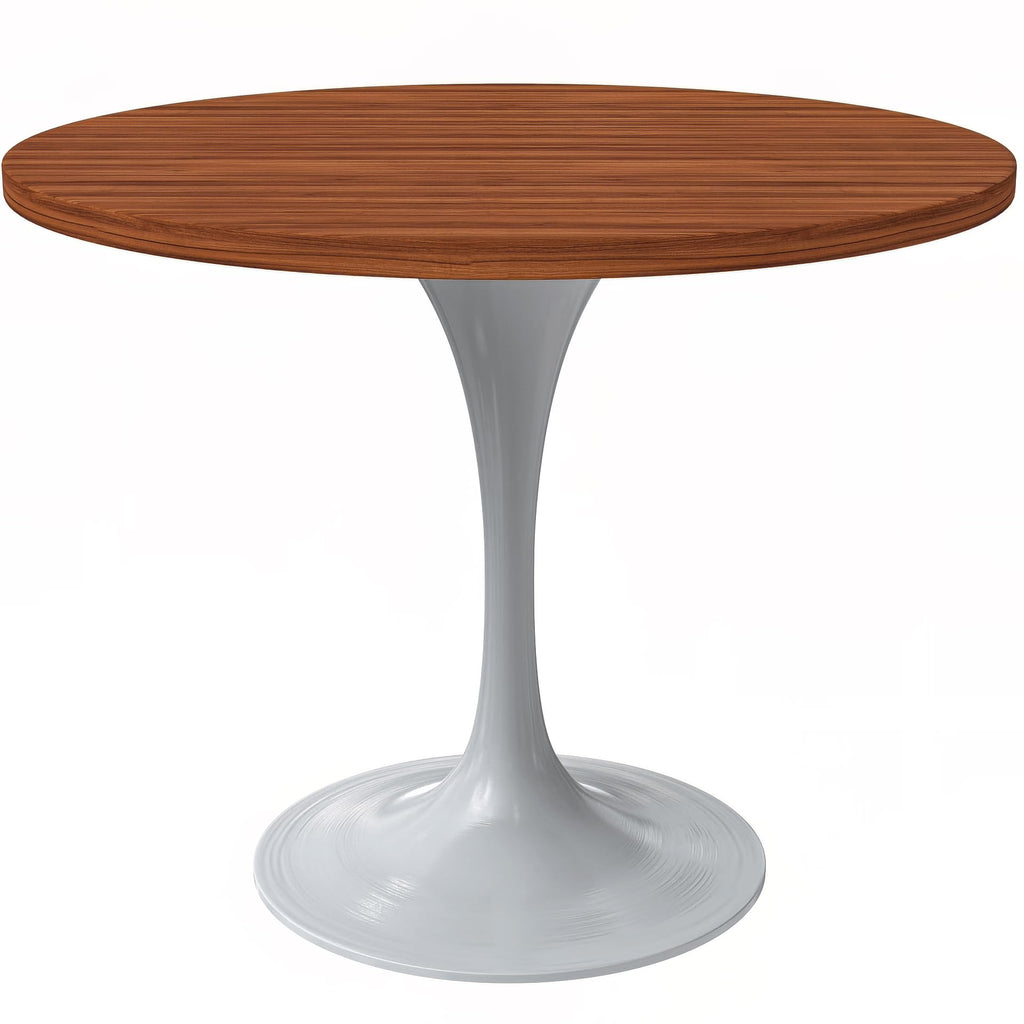 Verve Mid-Century Modern 36 Inch Round Dining Table, MDF Wood Tabletop with White Steel Pedestal Base, Contemporary Kitchen & Dining Room Table, for Small Spaces (Cognac Brown)