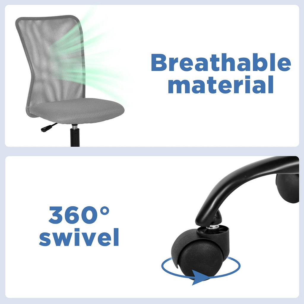 Office Chair Mid Back Mesh Desk Chair Armless Computer Ergonomic Task Rolling Swivel Chair Back Support Adjustable Modern with Lumbar Support,Grey