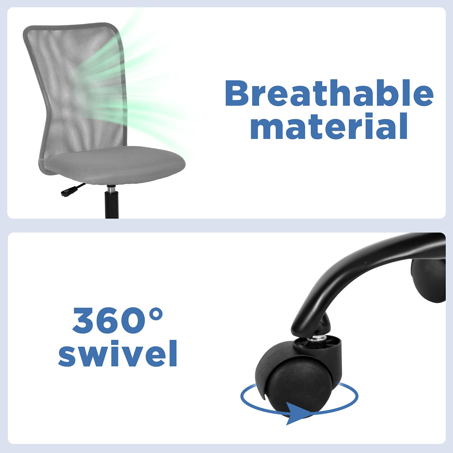 Office Chair Mid Back Mesh Desk Chair Armless Computer Ergonomic Task Rolling Swivel Chair Back Support Adjustable Modern with Lumbar Support,Grey