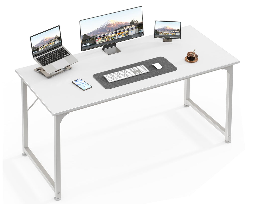 Computer Desk, 48 Inch Office Desk, Gaming Desk with Storage, Writing Desk Work Desk for Home Office, Study, Modern Simple Desk, Large Legroom, Metal Frame, White