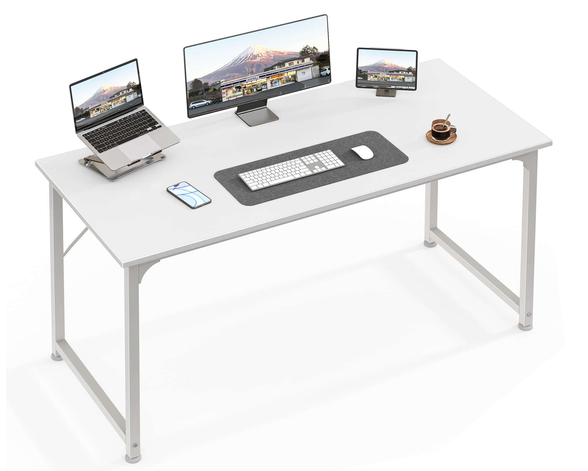 Computer Desk, 48 Inch Office Desk, Gaming Desk with Storage, Writing Desk Work Desk for Home Office, Study, Modern Simple Desk, Large Legroom, Metal Frame, White