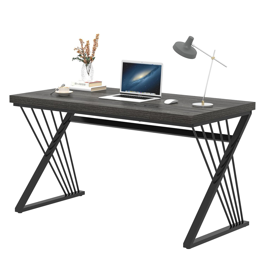 Modern Home Office Desks, Rustic Wood and Metal Computer Desk, Industrial Writing Study Gaming Table for Living Room Bedroom, Dark Gray, 47 Inch