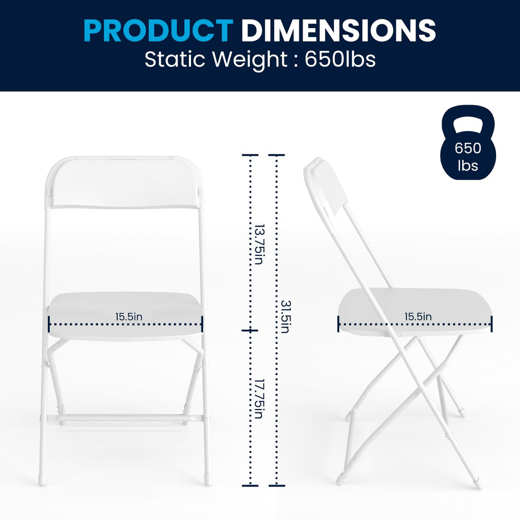 Hercules Series Plastic Folding Chair - White - 650LB Weight Capacity Comfortable Event Chair - Lightweight Folding Chair