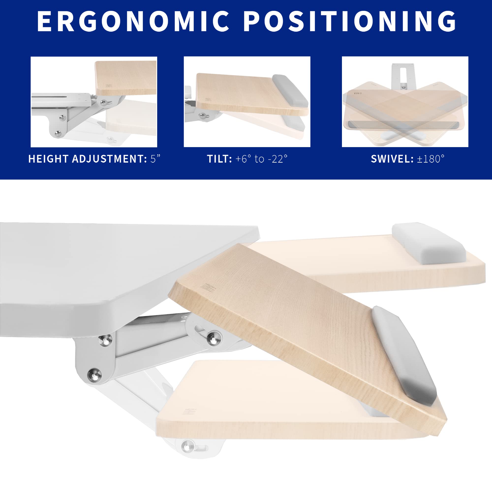 Adjustable Computer Keyboard and Mouse Platform Tray Ergonomic Under Table Desk Mount Drawer Underdesk Shelf, Light Wood