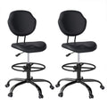 (Black, 2 Pack), Drafting Chair with Back Support, Tall/High Desk Rolling Stool, Faux Leather Office Chair with Height Adjustable for Standing Desk, Home Office, Bar, Workbench & Kitchen