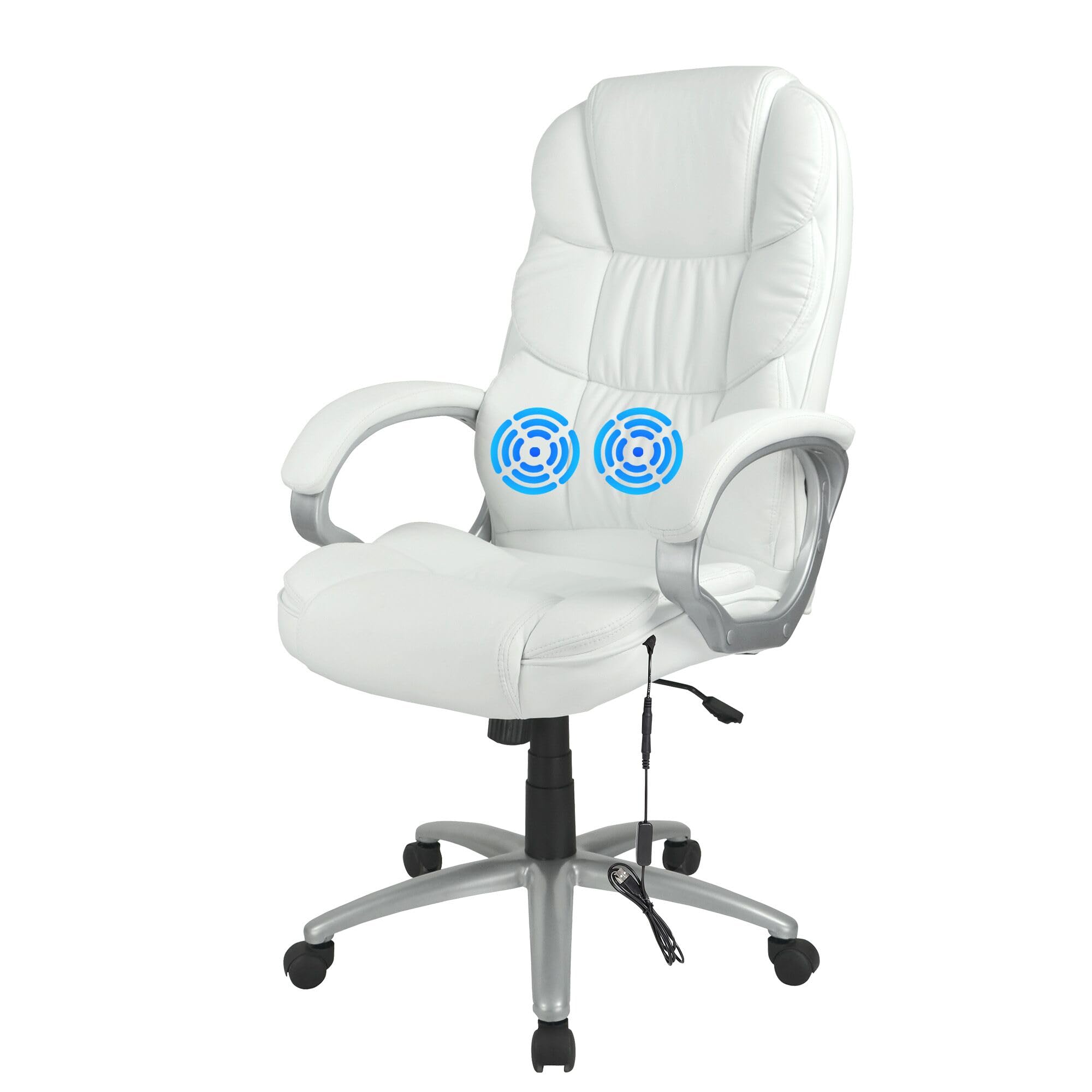 Office Chair Massage Computer Chair High Back Adjustable Desk Chair Rolling Swivel Executive Chair PU Leather with Lumbar Support Arms Headrest Task Chair,White