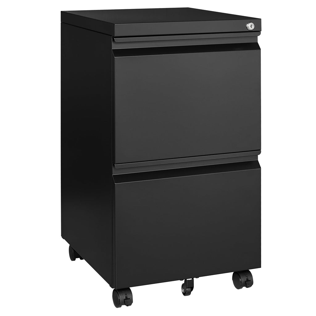 Mobile File Cabinet with Lock,2 Drawer Under Desk Metal Rolling Filing Cabinets for Home Office Organizer Letters/Legal/A4(Fully Assembled-Black)